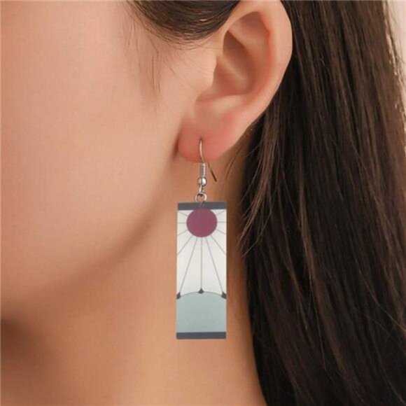 Demon Slayer Tanjiro Hanafuda Earrings - Kimetsu No Yaiba Anime Cosplay Jewelry - Picture 5 of 7